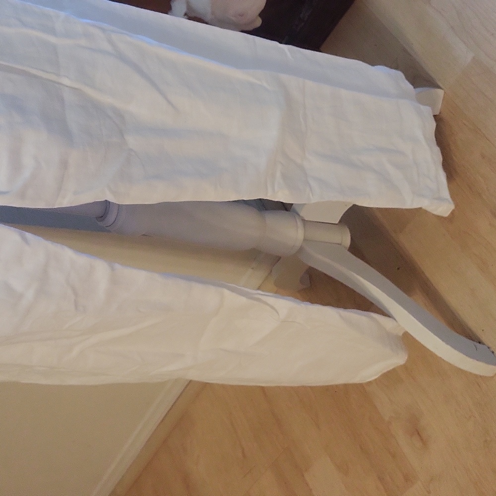Subdued White Linen Loose Leg Pants Stretchy Waist - Picture 6 of 12